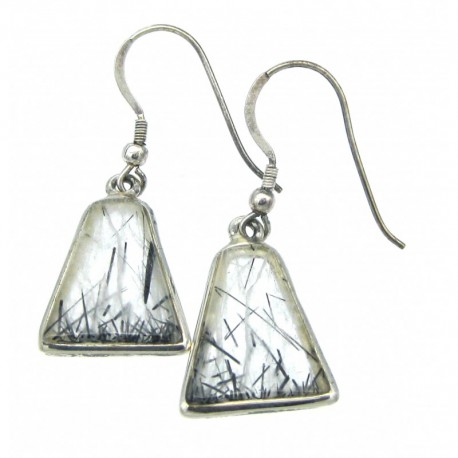 Ohrhänger Turmalinquarz Trapez, 16x22 mm, offener Ohrhaken, 925er Silber