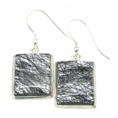 Ohrhänger Turmalinquarz Rechteck, 18x25 mm, offener Ohrhaken, 925er Silber