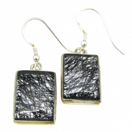 Ohrhänger Turmalinquarz Rechteck, 14x23 mm, offener Ohrhaken, 925er Silber