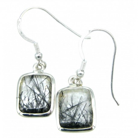 Ohrhänger Turmalinquarz Rechteck, 12x18 mm, offener Ohrhaken, 925er Silber