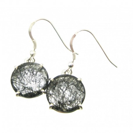 Ohrhänger Turmalinquarz facettiert Kreis, 14x18 mm, Krampenfassung, offener Ohrhaken, 925er Silber