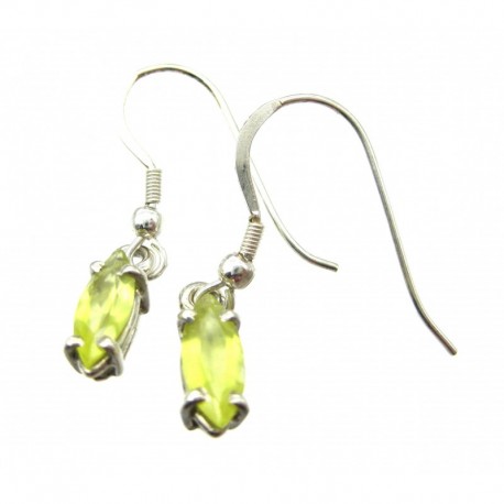 Ohrhänger Prehnit limone facettiert Navette, 4x13 mm, Krampenfassung, offener Ohrhaken, 925er Silber