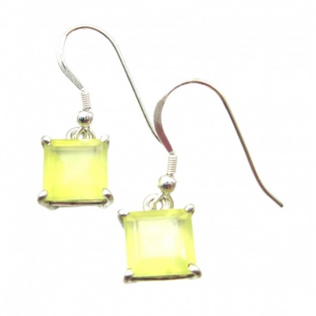 Ohrhänger Prehnit limone facettiert Quadrat, 10x13 mm, Krampenfassung, offener Ohrhaken, 925er Silber