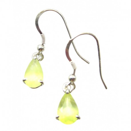 Ohrhänger Prehnit limone facettiert Tropfen, 7x14 mm, Krampenfassung, offener Ohrhaken, 925er Silber