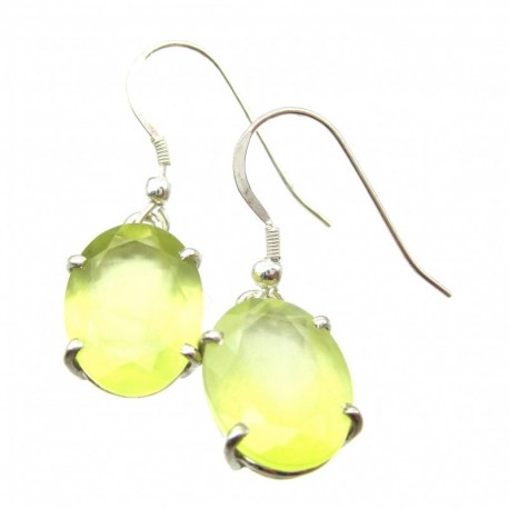 Ohrhänger Prehnit limone facettiert Oval, 11x18 mm, Krampenfassung, offener Ohrhaken, 925er Silber