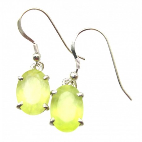 Ohrhänger Prehnit limone facettiert Oval, 8x16 mm, Krampenfassung, offener Ohrhaken, 925er Silber