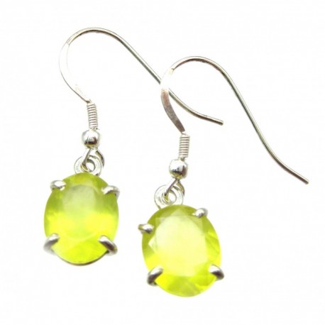 Ohrhänger Prehnit limone facettiert Oval, 9x15 mm, Krampenfassung, offener Ohrhaken, 925er Silber