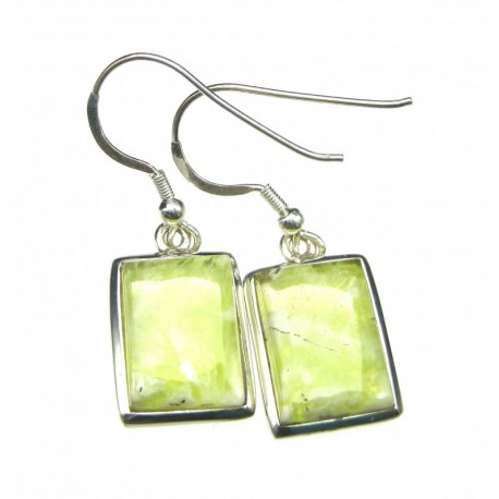 Ohrhänger Prehnit limone Rechteck, 13x20 mm, offener Ohrhaken, 925er Silber