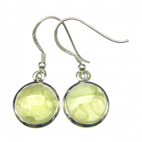 Ohrhänger Prehnit limone Kreis, 14x18 mm, offener Ohrhaken, 925er Silber