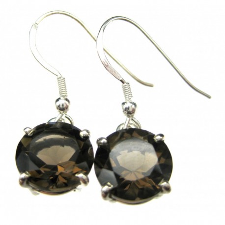 Ohrhänger Rauchquarz facettiert Kreis, 9x13 mm, Krampenfassung, offener Ohrhaken, 925er Silber