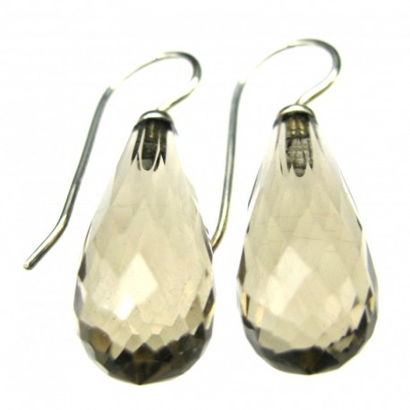 Ohrhänger Rauchquarz facettiert Pampel, 9x29 mm, offener Ohrhaken, 925er Silber