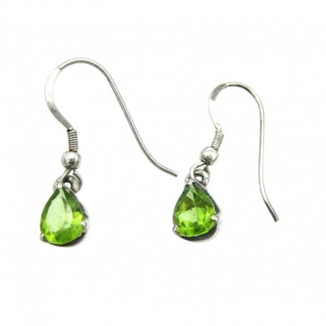 Ohrhänger Peridot facettiert Tropfen, 7x10 mm, Krampenfassung, offener Ohrhaken, 925er Silber