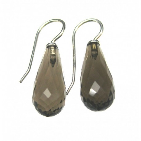 Ohrhänger Rauchquarz facettiert Pampel, 8x30 mm, offener Ohrhaken, 925er Silber