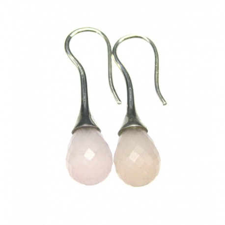 Ohrhänger Rosenquarz facettiert Pampel, 7x30 mm, offener Ohrhaken, 925er Silber