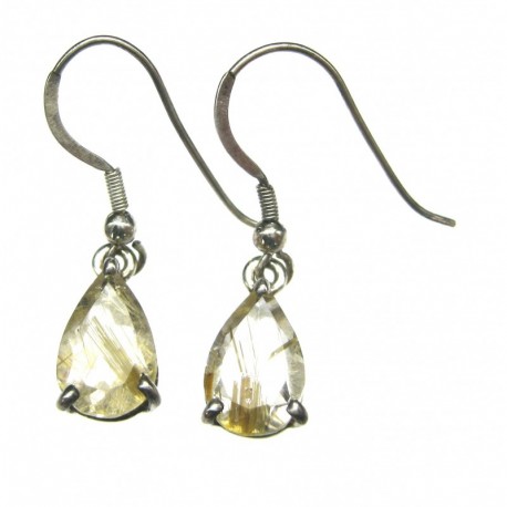 Ohrhänger Rutilquarz facettiert Ohrhänger Tropfen 9x17 mm, Krampenfassung, offener Ohrhaken, 925er Silber