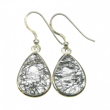 Ohrhänger Turmalinquarz Tropfen, 15x24 mm, offener Ohrhaken, 925er Silber