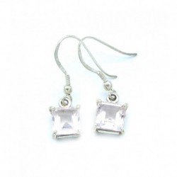 Ohrhänger Rosenquarz facettiert Rechteck 9x31 mm, 925er Silber