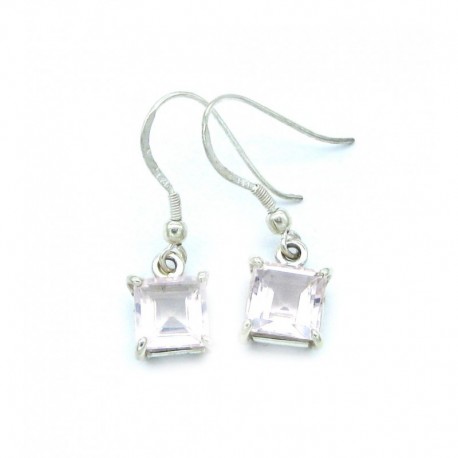 Ohrhänger Rosenquarz facettiert Rechteck 9x31 mm, 925er Silber