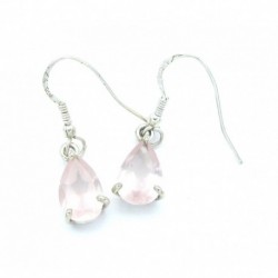 Ohrhänger Rosenquarz facettiert Tropfen 14x34 mm, 925er Silber