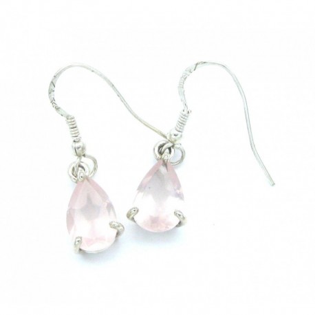 Ohrhänger Rosenquarz facettiert Tropfen 14x34 mm, 925er Silber