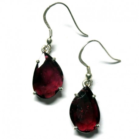 Ohrhänger Turmalin rot facettiert Tropfen, 11x18 mm, 925er Silber