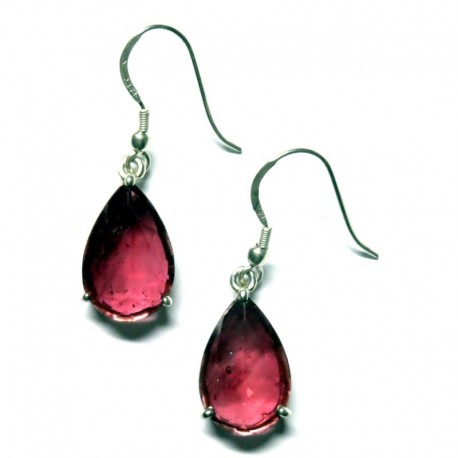 Ohrhänger Turmalin rot facettiert Tropfen, 12x19 mm, 925er Silber