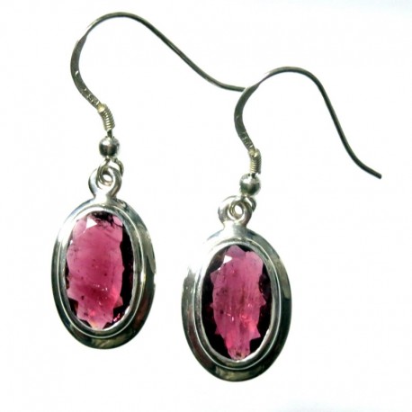 Ohrhänger Turmalin rot facettiert Oval, 11x17 mm, 925er Silber