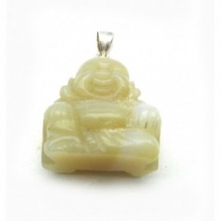 Buddha-Anhänger mit Silberöse, Achat hell, 20 mm