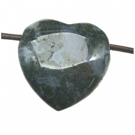 Herz gebohrt Moosachat grün (Chalcedon) 25-27 mm