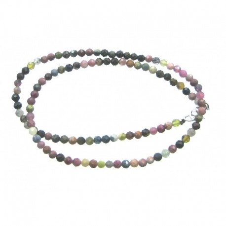 Kugel-Kette Turmalin bunt facettiert 4 mm 45 cm lang 925er Silber