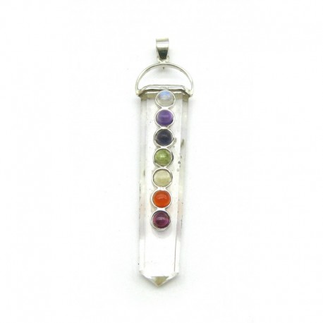 Chakra-Anhänger Bergkristall mit 7 Chakrensteinen 7 cm 925er Silber