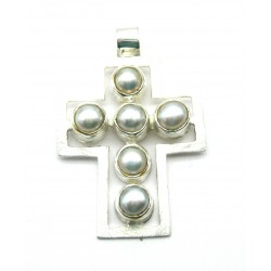 Anhänger Passions-Kreuz mit Perlen 925er Silber matt
