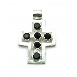 Anhänger Passions-Kreuz mit Onyx (gef.) 3,3 cm 925er Silber matt