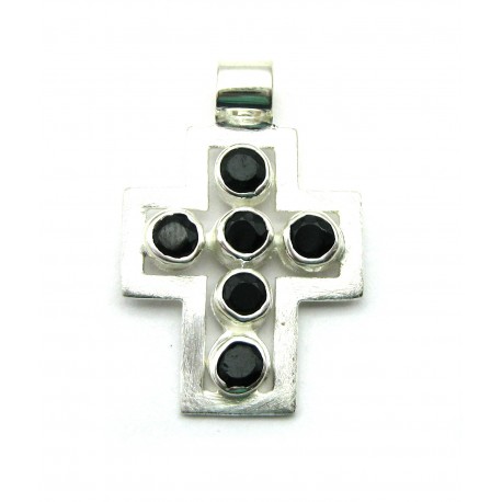 Anhänger Passions-Kreuz mit Onyx (gef.) 3,3 cm 925er Silber matt