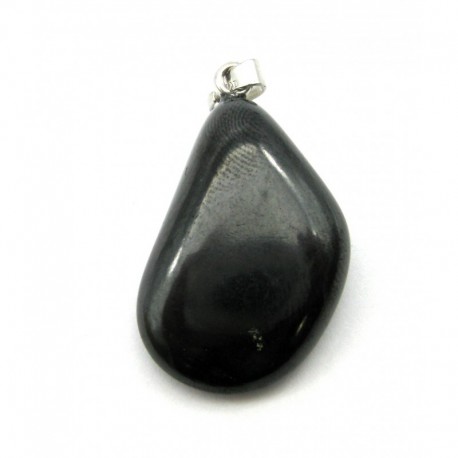 Trommelstein-Anhänger Schungit (Steinkohle) mit 925er Silberöse