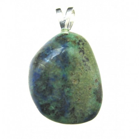 Trommelstein-Anhänger Azurit-Malachit (stabilisiert) mit fester 925er Silber-Öse