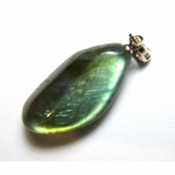 Trommelstein-Anhänger Labradorit mit Farbschiller 2 - 2,5 cm 925er Silberöse