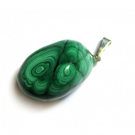 Trommelstein-Anhänger Malachit (stabilisiert) 2-2,5 cm 925er Silberöse