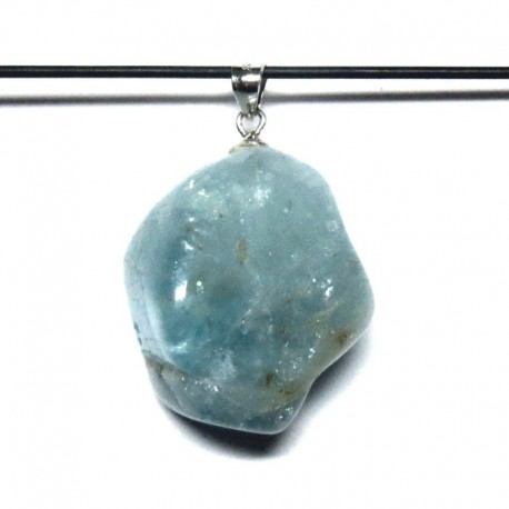 Trommelstein-Anhänger Aquamarin B mit Klüften und Kanten 2 - 3 cm 925er Silberöse