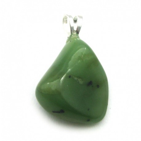 Trommelstein-Anhänger Nephrit 1,5- 2 cm mit fester 925er Silber-Öse
