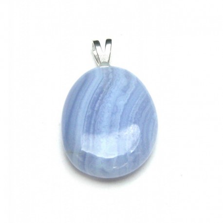 Trommelstein-Anhänger Chalcedon blau mit fester 925er Silber-Öse