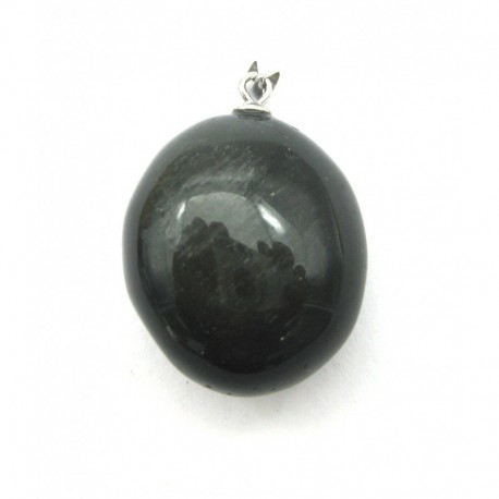 Trommelstein-Anhänger Obsidian gold 2 - 2,5 cm 925er Silber-Öse