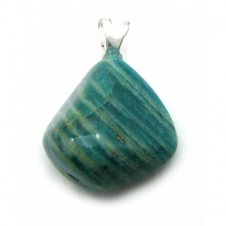 Trommelstein-Anhänger Amazonit dunkel 1,5 - 2 mit fester 925er Silber-Öse