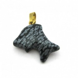 Delfin Obsidian Schneeflocke 2 cm mit Messing-Öse