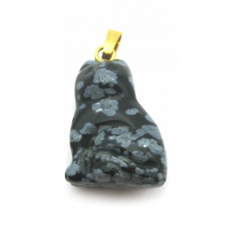 Katze Obsidian Schneeflocke 2 cm mit Messing-Öse
