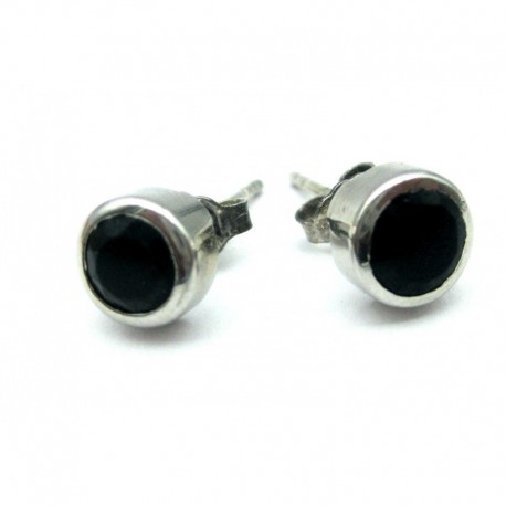 Ohrstecker Turmalin schwarz stabilisiert facettiert Cabochon 6 mm 925er Silber
