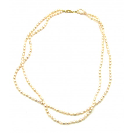 Kette Perlenkette Süßwasserzuchtperle abricot 2-reihig 3x4 mm 50 cm lang