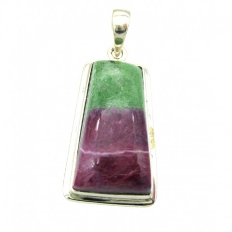 Anhänger Zoisit (Anyolith) mit Rubin Viereck, 17x40 mm, 925er Silber