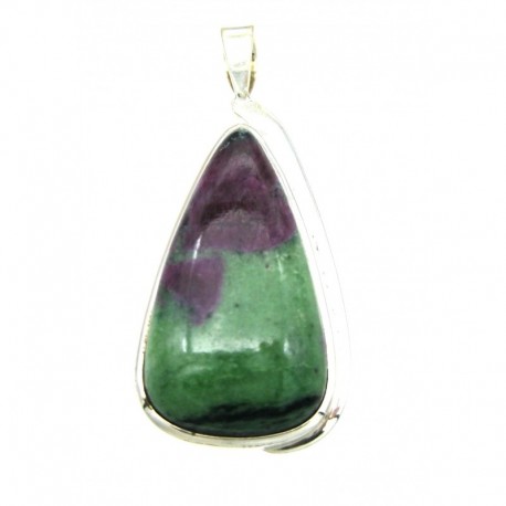 Anhänger Zoisit (Anyolith) mit Rubin Tropfen, 24x55 mm, feste Öse, Schlaufenform, 925er Silber