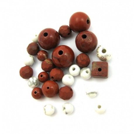 Set mit 27 Steinteile gebohrt 4-8 mm sehr kleine Bohrung mit 1 Stück Silberkugel gebohrt 6 mm